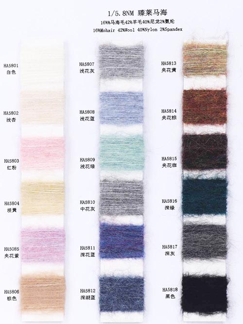 1/5, 8 NM 16% Mohair 42% Ull 40% Nylon 2% Elastan 