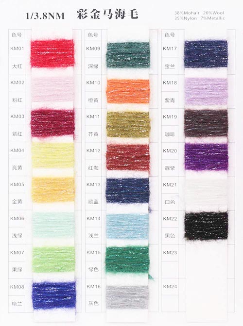 1/3. 8 NM 38% Mohair 35% Nylon 20% uld 7% metallisk 