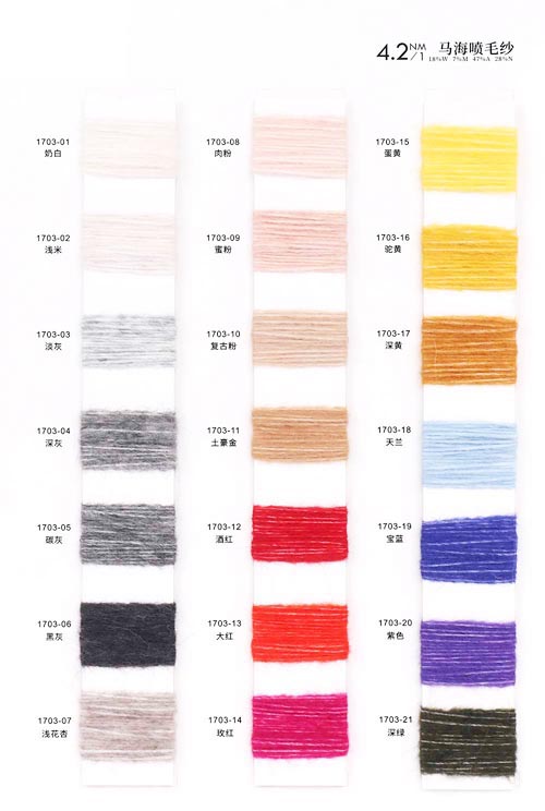 1/4, 2 NM 18% Ull 7% Mohair 47% Akryl 28% Nylon 